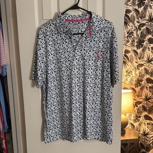 Men's Patterned Polo Shirt - Green and Pink
